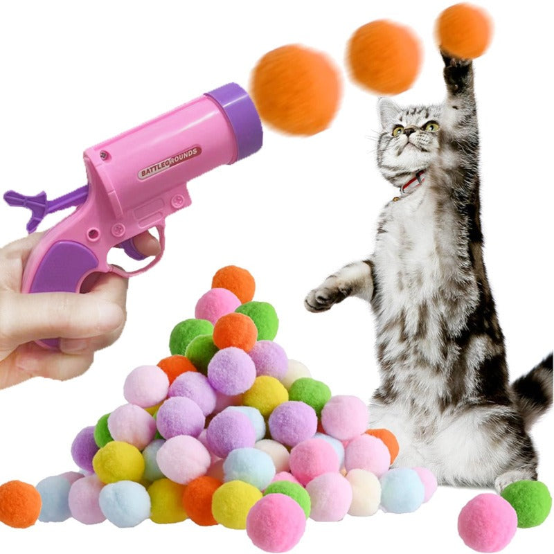 1016 Cat toys, plush ball launching gun, silent ball launching toy gun