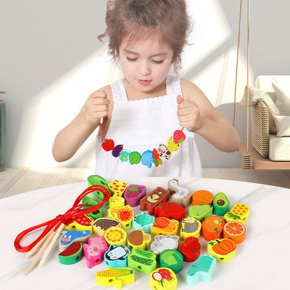 1065 Children's Early Learning Bead Toy – Large Animal and Fruit Stringing Blocks