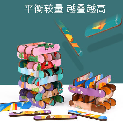 1005 Wooden creative strip puzzle, children's educational double-sided cartoon puzzle board toys