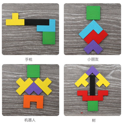 1009 Wooden Tetris, children's educational building block puzzle toys