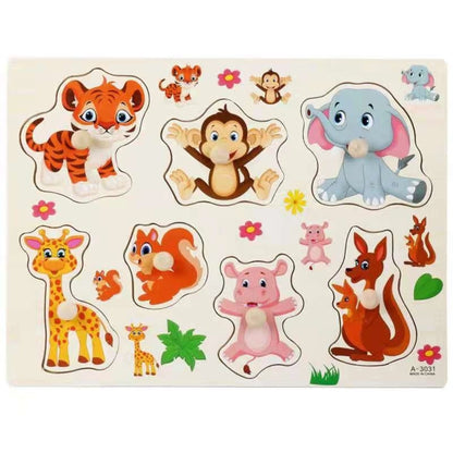 1001 Wooden children's hand grasping board fruit animal three-dimensional puzzle puzzle puzzle block toys