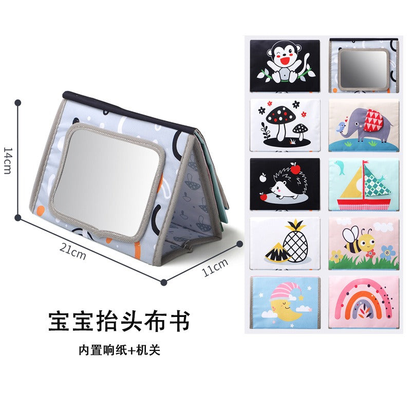 1042 Foldable double-sided cloth book, ha-ha mirror color training sound can be gnawed pendant