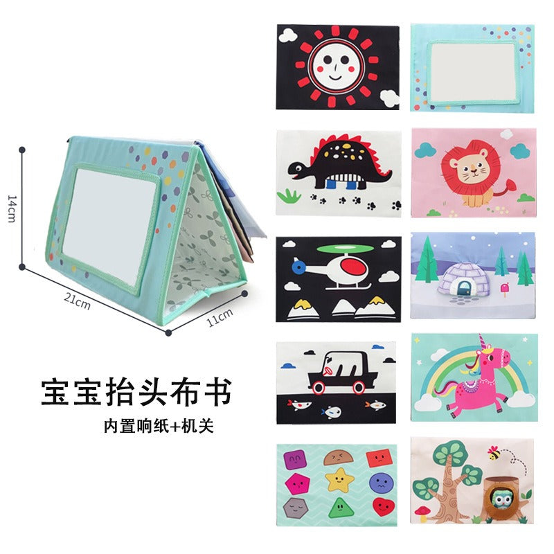 1042 Foldable double-sided cloth book, ha-ha mirror color training sound can be gnawed pendant