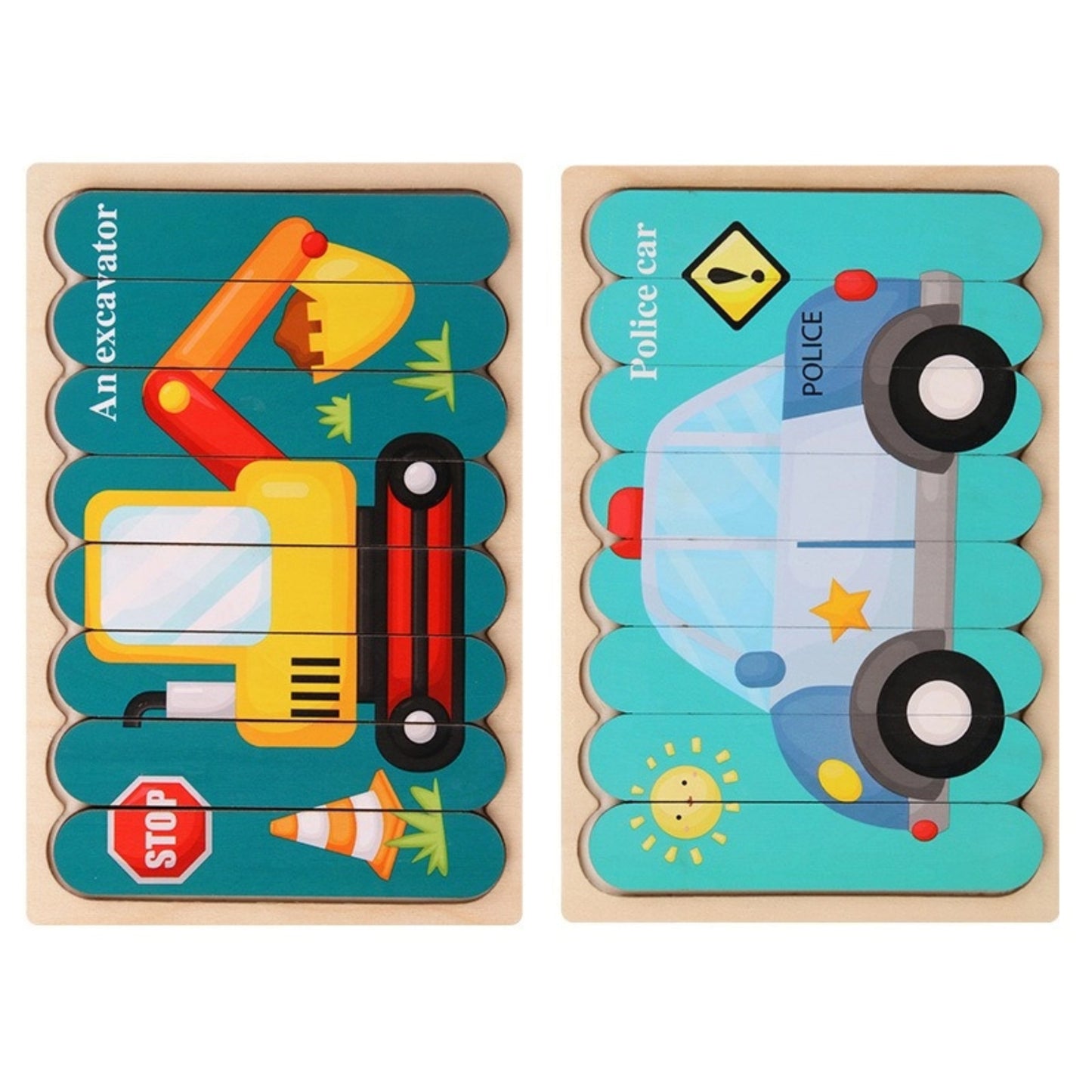 1005 Wooden creative strip puzzle, children's educational double-sided cartoon puzzle board toys