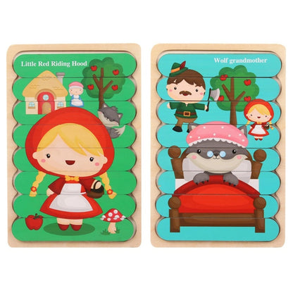 1005 Wooden creative strip puzzle, children's educational double-sided cartoon puzzle board toys