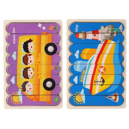 1005 Wooden creative strip puzzle, children's educational double-sided cartoon puzzle board toys