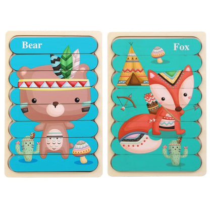 1005 Wooden creative strip puzzle, children's educational double-sided cartoon puzzle board toys