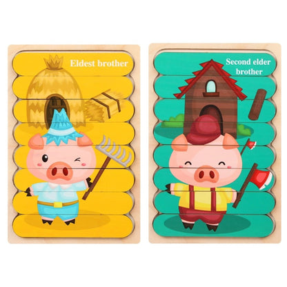 1005 Wooden creative strip puzzle, children's educational double-sided cartoon puzzle board toys