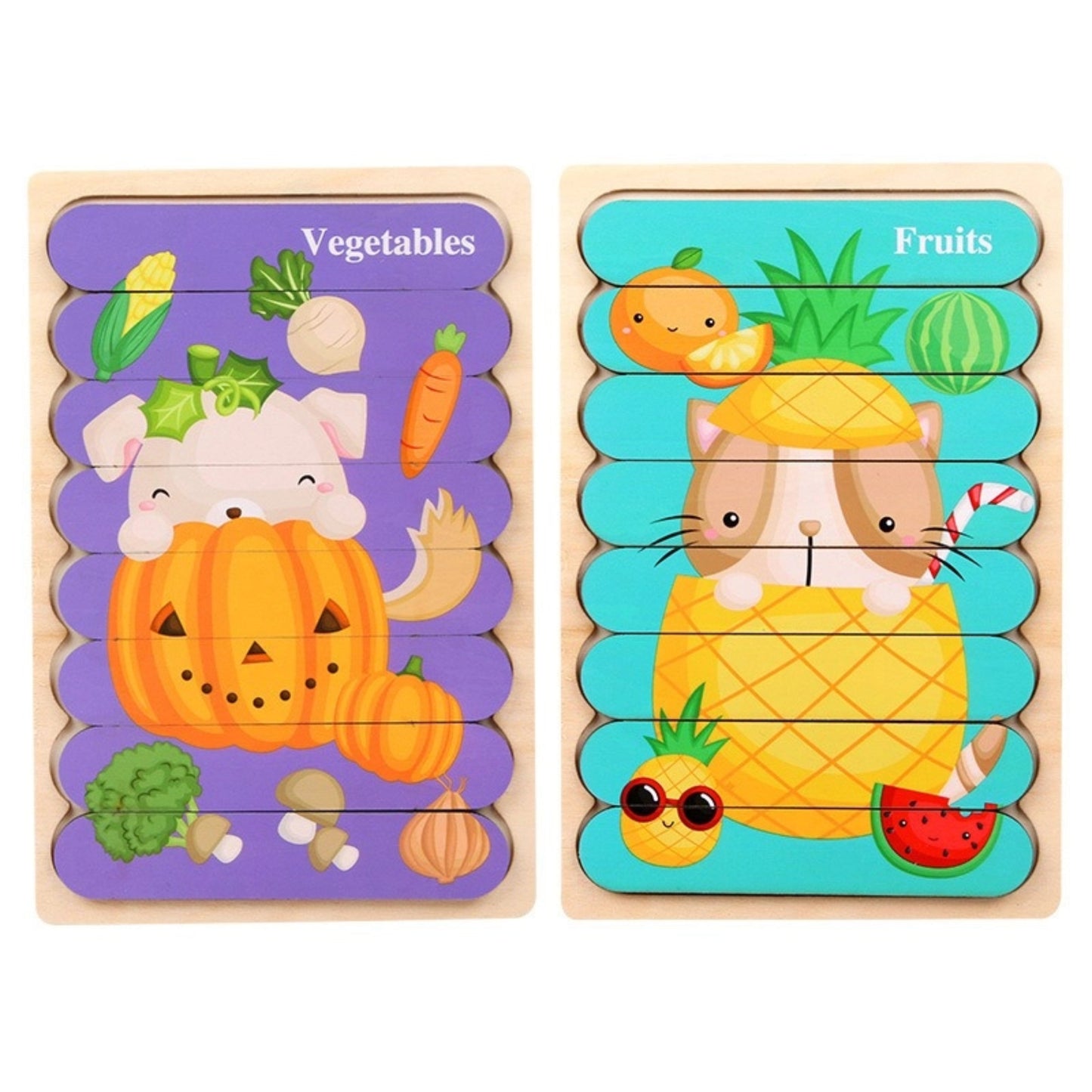 1005 Wooden creative strip puzzle, children's educational double-sided cartoon puzzle board toys