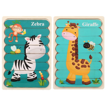 1005 Wooden creative strip puzzle, children's educational double-sided cartoon puzzle board toys