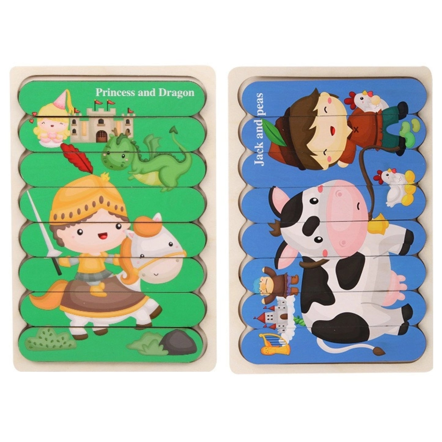 1005 Wooden creative strip puzzle, children's educational double-sided cartoon puzzle board toys