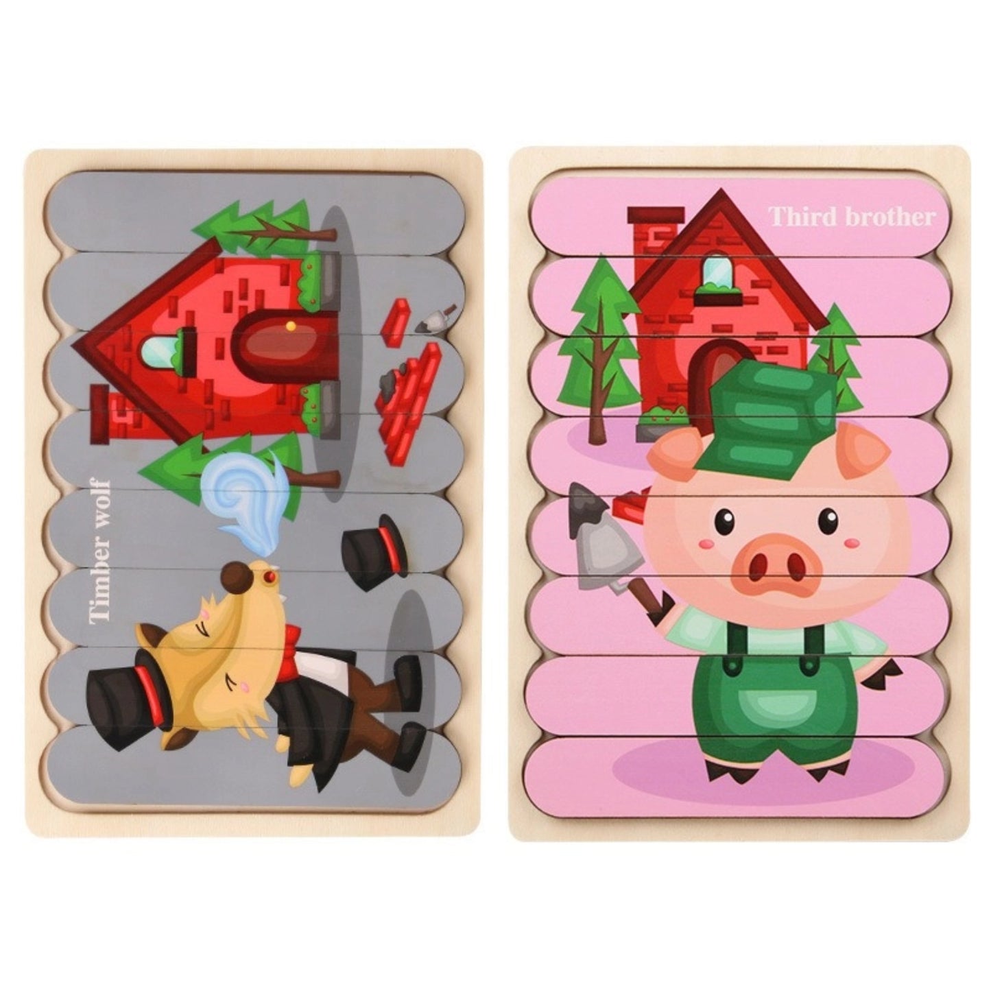 1005 Wooden creative strip puzzle, children's educational double-sided cartoon puzzle board toys