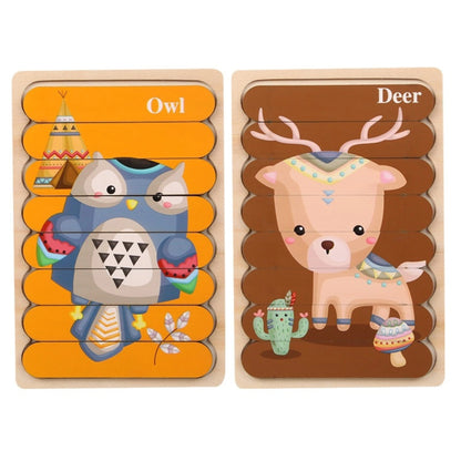 1005 Wooden creative strip puzzle, children's educational double-sided cartoon puzzle board toys