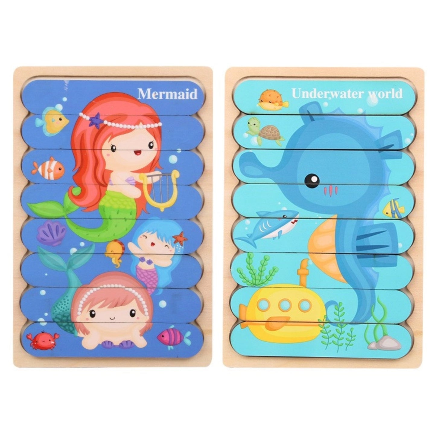 1005 Wooden creative strip puzzle, children's educational double-sided cartoon puzzle board toys