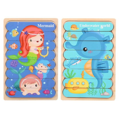 1005 Wooden creative strip puzzle, children's educational double-sided cartoon puzzle board toys