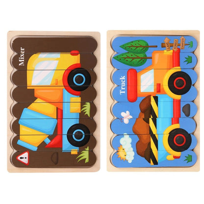 1005 Wooden creative strip puzzle, children's educational double-sided cartoon puzzle board toys