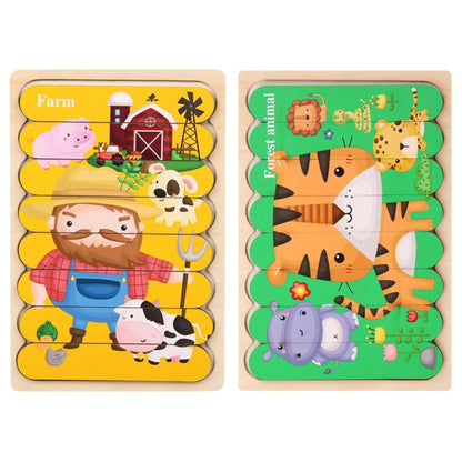 1005 Wooden creative strip puzzle, children's educational double-sided cartoon puzzle board toys